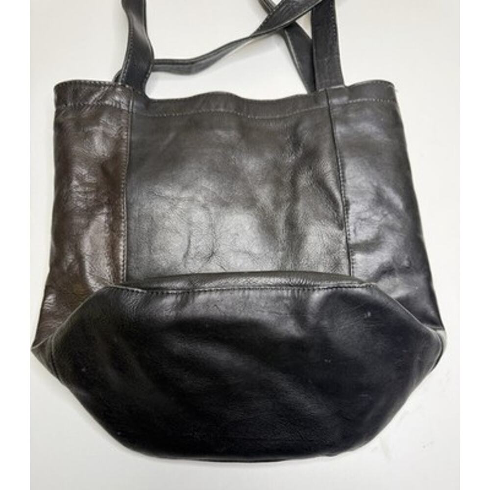 Vintage Naturally Yours Bucket Shoulder Bag Black Brown Leather Zip Dual Handles - Picture 6 of 15